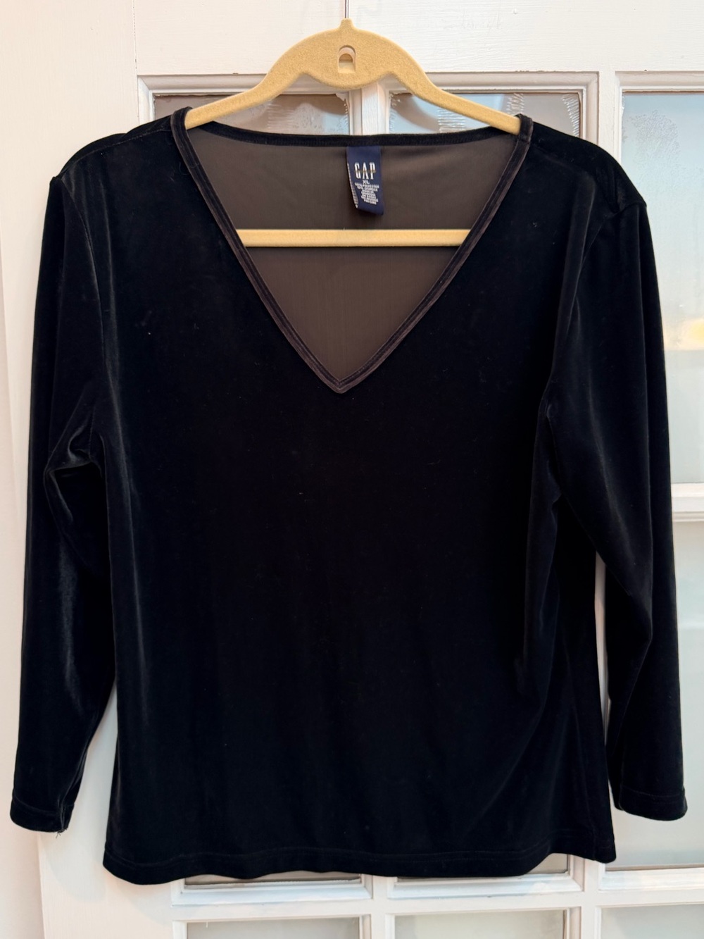 Vintage GAP Y2K Women's Goth Chic Black Brown Velvet V-Neck Top Blouse Size XL
